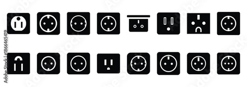 plug socket silhouette icon set