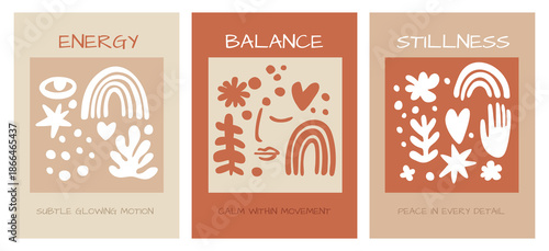 Abstract shapes posters. Hand drawn design, random figures, spots and curved lines, simple forms, artistic doodle cover or print design in pastel colors, garish vector cute background set