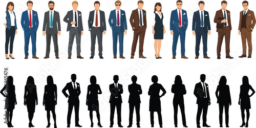 Professional business people collection with diverse men and women in formal outfits, corporate teamwork, office fashion illustration set