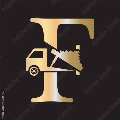Truck  Logo  combine with letter F vector template