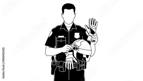 Law Enforcement Ready An Outline Illustration Of An Officer In Duty Apparel