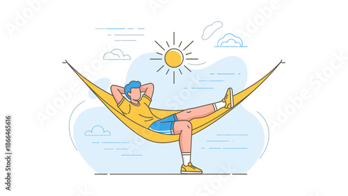 Lazy Afternoon Relaxation In Hammock Under The Sun Minimalist Illustration