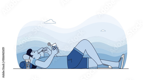 Lazy Afternoon: Woman Relaxing and Enjoying Refreshing Cocktail on a Summer Day