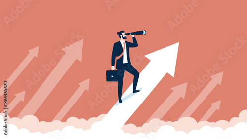 Businessman On Rising Arrow Sees Far Horizon: Growth, Vision, And Career Progress