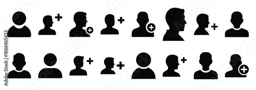 profile add silhouette icon set