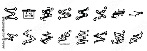 project roadmap silhouette icon set