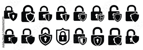 protect lock silhouette icon set
