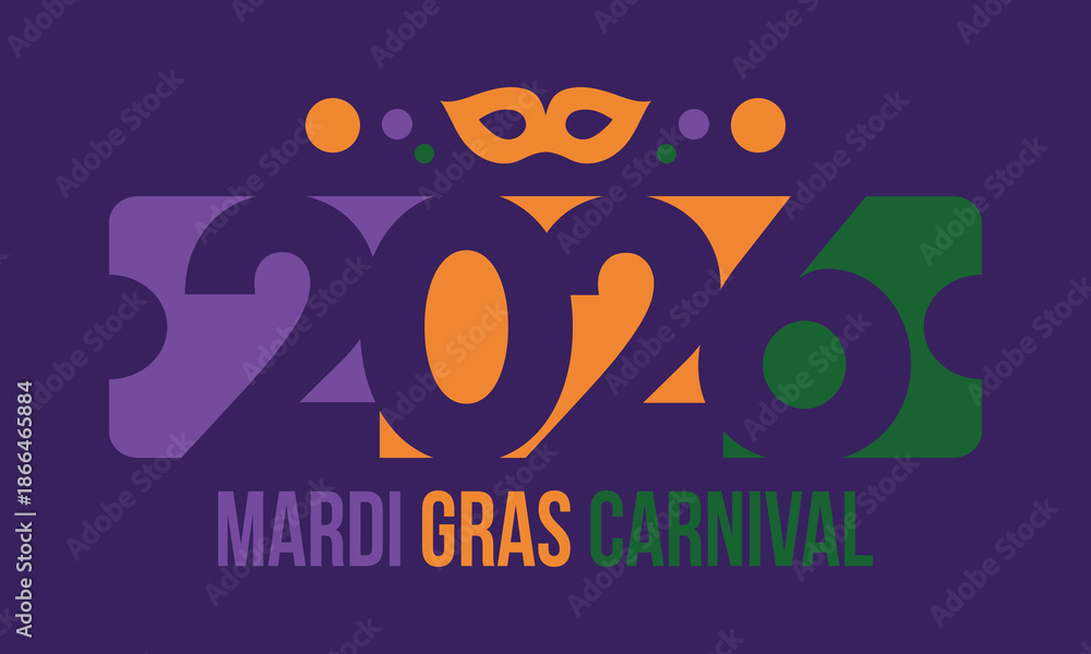 Fototapeta premium Mardi Gras Carnival in New Orleans. Fat Tuesday. Traditional holiday, celebration annual. Folk festival, costume masquerade, fun party. Carnival mask. Poster, card, banner and background. Vector