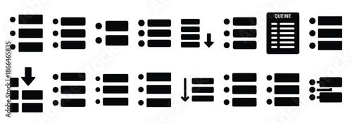 queue list silhouette icon set