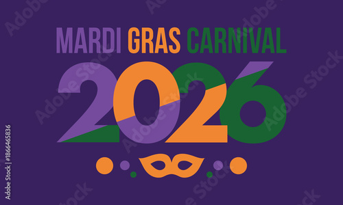 Mardi Gras Carnival in New Orleans. Fat Tuesday. Traditional holiday, celebration annual. Folk festival, costume masquerade, fun party. Carnival mask. Poster, card, banner and background. Vector