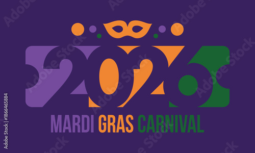 Mardi Gras Carnival in New Orleans. Fat Tuesday. Traditional holiday, celebration annual. Folk festival, costume masquerade, fun party. Carnival mask. Poster, card, banner and background. Vector