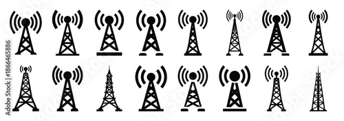 radio tower silhouette icon set