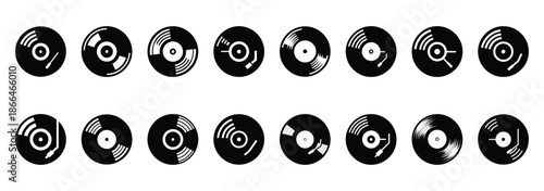 record vinyl silhouette icon set