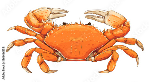 A vibrant, detailed illustration of a crab with orange shell and white claws