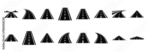 road highway silhouette icon set