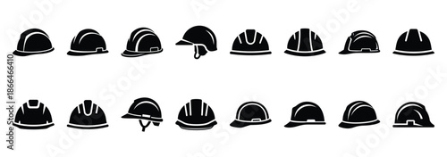 safety helmet silhouette icon set