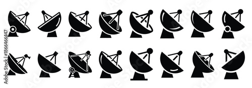 satellite dish silhouette icon set