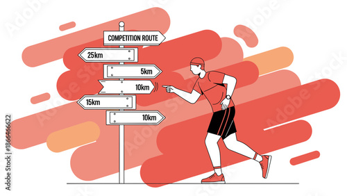 Man Choosing Distance For Running Competition with Multiple Route Options Ahead