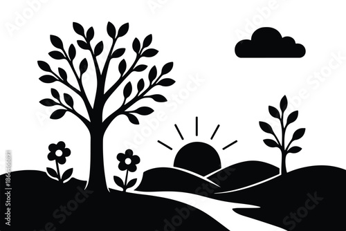 Nature awakening silhouette