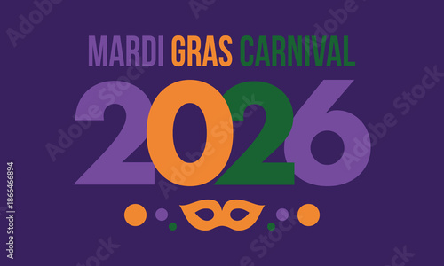 Mardi Gras Carnival in New Orleans. Fat Tuesday. Traditional holiday, celebration annual. Folk festival, costume masquerade, fun party. Carnival mask. Poster, card, banner and background. Vector