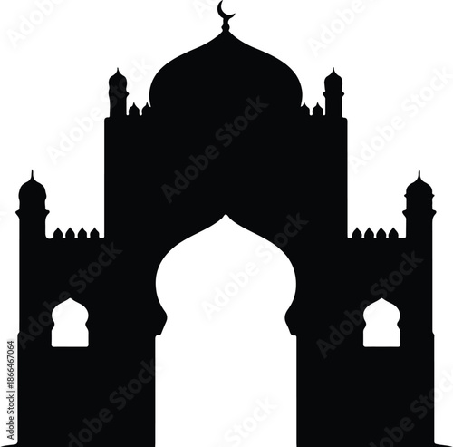 Silhouette of an ornate mosque with domes and minarets Vector Illustration