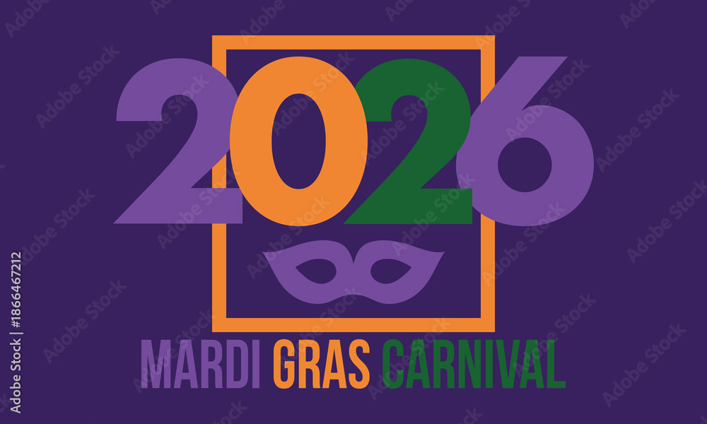 Obraz premium Mardi Gras Carnival in New Orleans. Fat Tuesday. Traditional holiday, celebration annual. Folk festival, costume masquerade, fun party. Carnival mask. Poster, card, banner and background. Vector