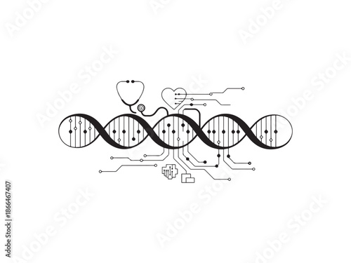 Digital DNA Healthcare Technology Illustration with Medical Circuit Design