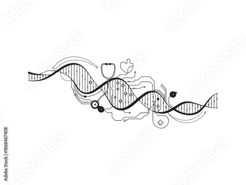 Digital DNA Healthcare Technology Illustration with Medical Circuit Design