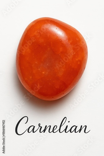 Encyclopedic mineral reference image of smooth carnelian pebble