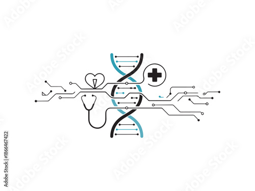 Digital DNA Healthcare Technology Illustration with Medical Circuit Design