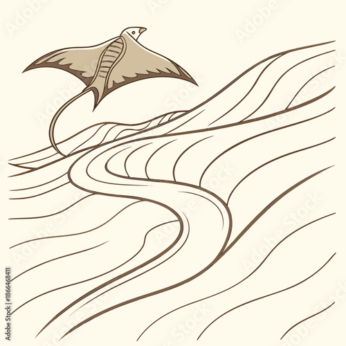 Manta ray gliding through ocean waves