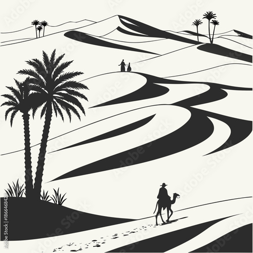 Traveler crossing desert dunes