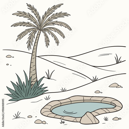 Desert oasis with palm tree
