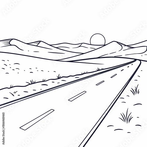 Desert highway at sunset