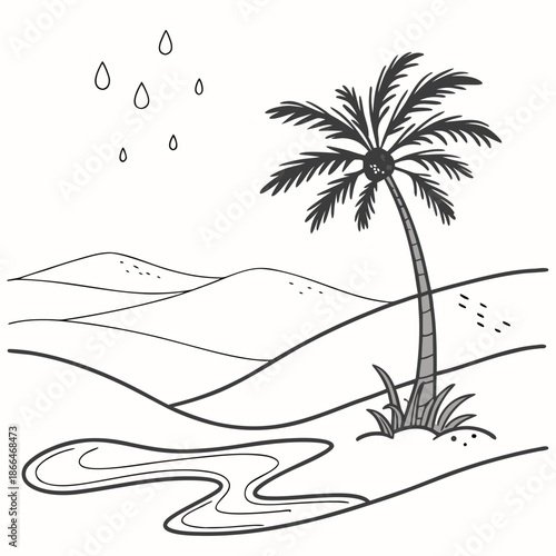 Desert oasis with palm tree