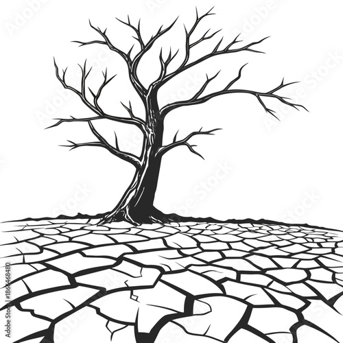 Lone tree in arid landscape