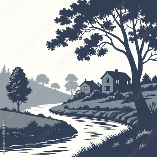 Serene riverside house