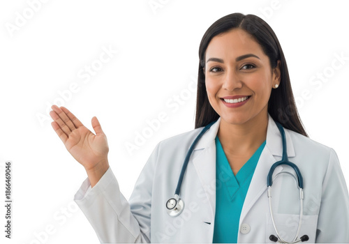 Smiling doctor waving hand isolated on transparent background
