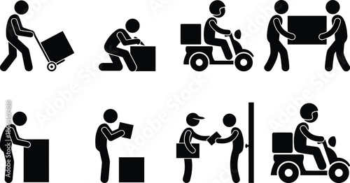 Delivery process icons showing various stages of package handling