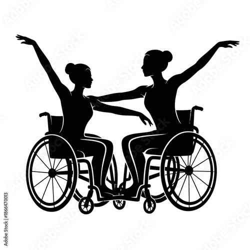 Two graceful ballet dancers in wheelchairs perform a synchronized dance.