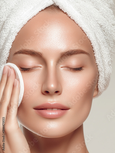 Young woman 20–30 years old with natural skin texture during skincare routine, spa beauty portrait