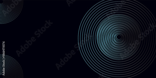 Blue abstract background with glowing circles. Swirl circular lines pattern. Geometric spiral. Twirl element. Modern graphic design. Futuristic technology concept.