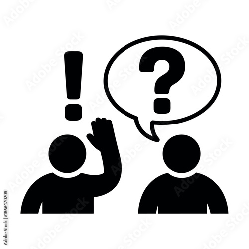 Stylized figures communicate confusion and provide clarification in a conceptual graphic.