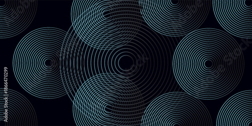 Blue abstract background with glowing circles. Swirl circular lines pattern. Geometric spiral. Twirl element. Modern graphic design. Futuristic technology concept.