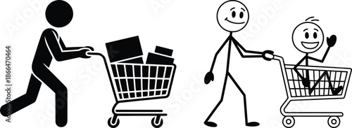Shopping with cart and happy customer