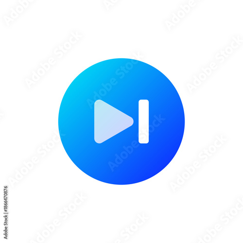 skip next button icon, Next track icon with play and skip symbol on blue gradient circle button, minimalist vector design for media players, video playback, and video streaming apps