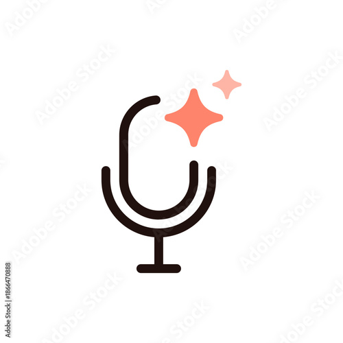 Magic microphone icon with orange sparkles symbol for voice recording, audio control, podcasting, speech, and sound, audio enhancement apps. creative vector icons