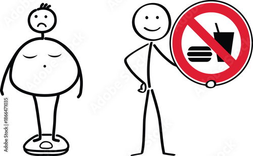 Overweight person losing weight by avoiding unhealthy food