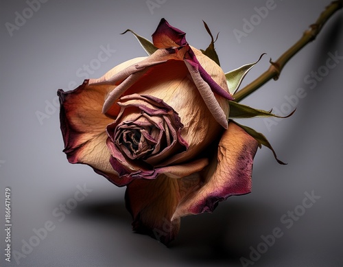 wilted rose on a gray background concept of aging