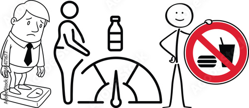 Man monitoring weight and diet with healthy eating habits